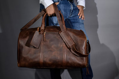 Leather Duffel Bag with shoe Compartment